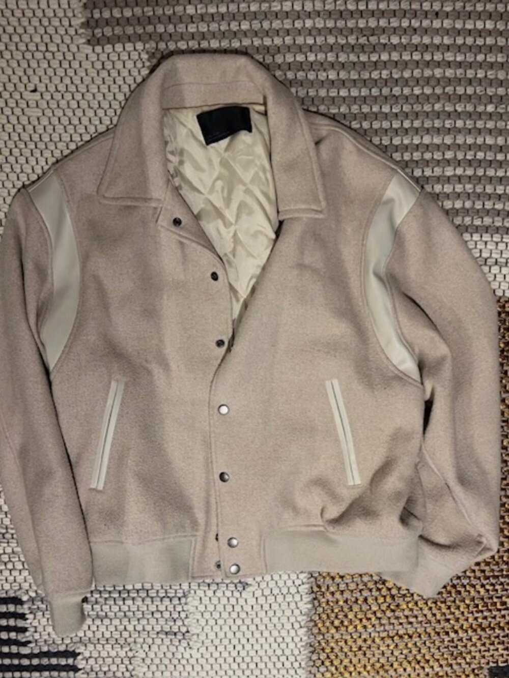 NWOT - Oak + Fort Varsity Jacket in Beige - Picture 2 of 4